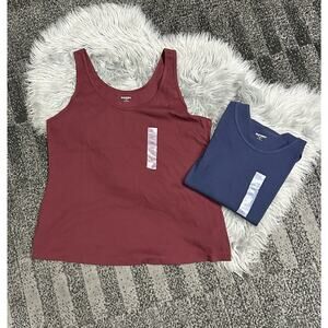 First-Layer Fitted Plus-Size Rib-Knit Tank Bundle Sized 3Xlarge‎ Cranberry/Navy